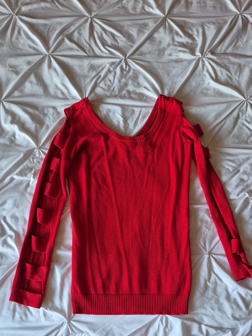 Wet Seal Red Off-Shoulder Ladder-Sleeve Sweater